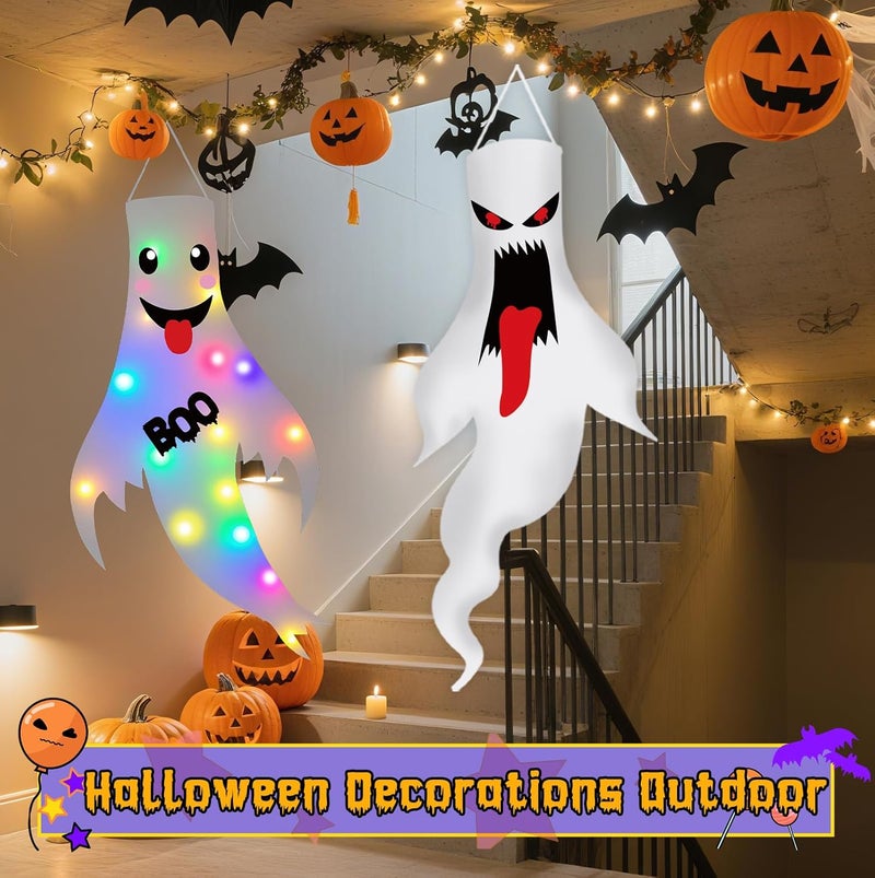 Tepoobea Halloween Decorations Outdoor Indoor, 2 Pack Light Up Ghost Decorations with LED Lights, Hanging Ghost Halloween Decor for Yard Porch Garden Lawn Party (1A-2Pack) - Image 3